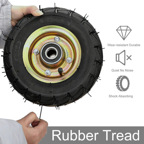 Heavy Duty Rubber Casters Pair With Eight And Ten Inch Swivel Options For Serious Outdoor Hauling rubber tread wheel close-up.
