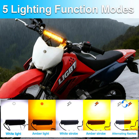 Amber White Dirt Bike Led Light Bar Kit With On Off Switch Plug And Play Headlight shown on red and white dirt bike