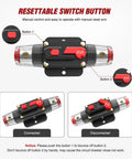 Diagram showing 30A Inline Circuit Breaker Resettable 12-24V DC Manual Reset Fuse Holder with connected and disconnected states.