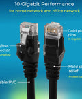 Close-up of Cat6 Patch Cables 1Ft Short Ethernet Cords 24 Pack For Patch Panel To Switch with gold-plated connectors and snagless protectors.