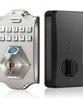 KS2 Fingerprint Keyless Entry Deadbolt With Keypad Smart Lock For Front Door in satin nickel, showing keypad and fingerprint scanner.