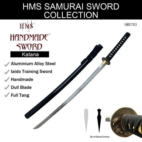 Safe Practice Aluminum Iaido Training Sword For Nukitsuke And Noto Drills with 28.3 inch unsharpened blade and fullered groove.