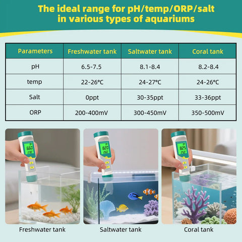 7 In 1 Digital Water Tester For Drinking Water, Wine, Pools, And Soaking Tubs Measures pH, TDS, EC, Salinity, Temperature, ORP, And Specific Gravity used in aquarium