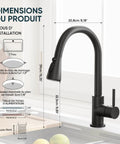 Dimensions of Brass Single Handle Kitchen Faucet With Pull Down Sprayer Matte Black High Arc Sink Faucet.