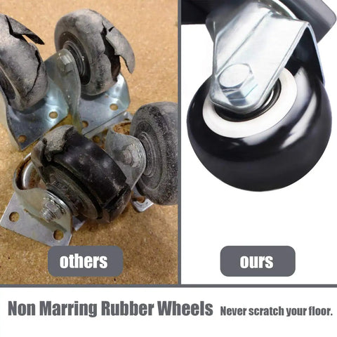 Comparison of worn caster wheels and Heavy Duty Mobile Base Wheels Kit For Woodworking Equipment 400 lb capacity non-marring casters