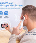 Wireless Digital Otoscope With Built In Screen And Lights For Easy At Home Ear Health Exams, Real Time Viewing, Portable Self Care Tool For Clear Ear Canal Inspections And Quick Self Diagnosis. Man using 1.85-in LCD screen