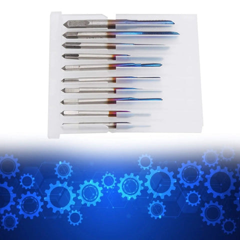 Heavy Duty Tungsten Steel Thread Tap Set Built Like Iron For Absolute No Sweat Threading On Wood Plastic And Aluminum Pro Grade Everyday Carry Workhorse Tool Kit, set of taps in holder.