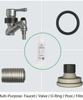 Food Grade Silicone Grease 4oz Twin Pack NSF Approved with faucet, O-ring, filter, valve, and pool equipment usage.