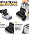 Badass Rigid All Steel Pocket Hole Jig Kit With Quick Release Toggle Clamp Heavy Duty CNC Machined Frame Zero Flex woodworking setup with detachable vacuum adapter.