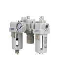 Dual Air System One Half Inch NPT Pneumatic Filter Regulator Lubricator with gauge, port drain, poly bowl, shop use