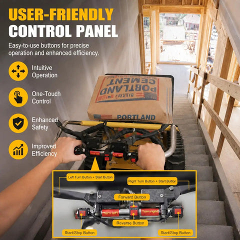Beast Of A Foldable Electric Stair Climber Dolly For Stairs And Floors, 360 Degree Turn, Heavy Lifting Up To 880 Lbs, Long Life Battery, 850W Motor, Removable 48V Lithium Battery, Fast Charge, Low Energy Consumption used on stairs with control panel