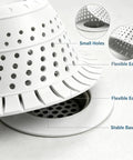 Close-up of a Bathtub Drain Strainer Silicone Bathroom Stopper Fixture showing small holes and stable base design.