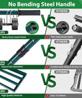 Comparison of Heavy Duty Stainless Steel Lawn Leveler Rake features versus others, showcasing handle strength and material quality.