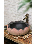 USZWBY Bathroom Vessel Sink Chinese-Style Creativity Bathroom Sink Above Counter Basin with decorative lotus design and faucet.