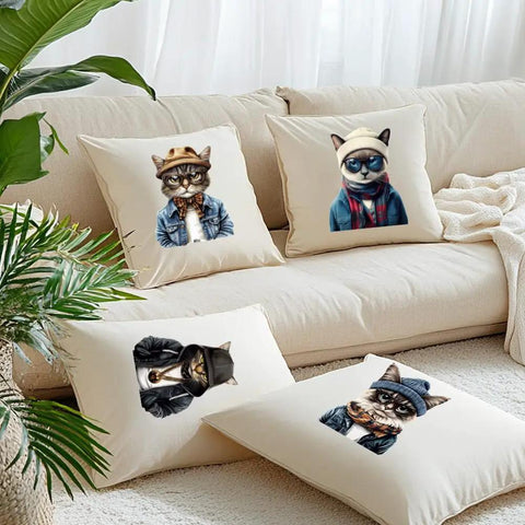 Six Piece Street Style Cat Iron On Transfers For T Shirts And Hoodies Colorful DTF Ready To Press Heat Transfer Stickers on pillows