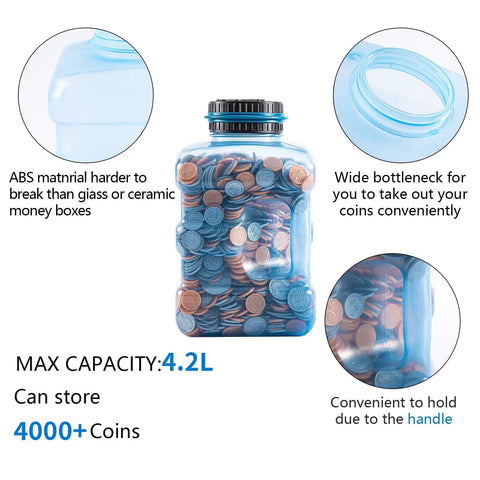 Ultra Large Coin Bank With LCD Counter And 4.2L Capacity, Counts All US Coins And Displays Total Amount, Stores 4000 Plus Coins