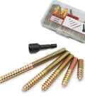 Killer 41 Piece Hanger Bolt Set With 1/4 20 Threads And Assorted One To Three Inch Lengths with driver in plastic box.