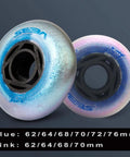 Four Pack Inline Skate Wheels 82A Hardness Replacement Set For Roller Blades And Indoor Skating, pink and blue detailed view