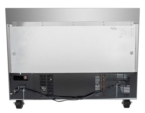 Back view of Built Tough 48 Inch Stainless Steel Commercial Worktop Freezer With Dual Doors and sturdy backsplash.