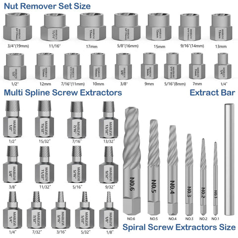 36 Piece Screw And Bolt Extractor Kit With Center Punch, Multi-Spline And Spiral Extractors For Stripped Nuts And Bolts
