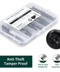 Premium M5 Black Torx Security Screws Kit With Matching Bit Made From 304 Stainless Steel Button Heads For Tamper Proof Outdoor Fixtures And Automotive Applications Provides Sixty Pieces In Five Lengths To Keep Your Setup Hella Secure Today in a clear storage case.