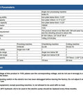 Angle iron processing machine specifications with model HHM-75, 1500W motor, and cutting capacities for steel plates.