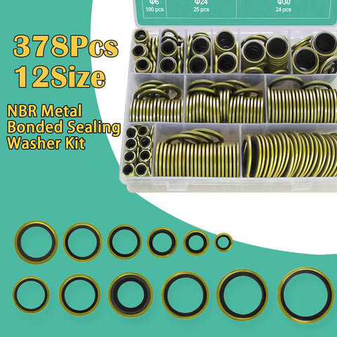 378 Piece NBR Metal Bonded Sealing Washer Kit With 12 Sizes M6 Through M30 in plastic organizer box
