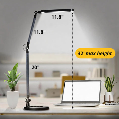 LED Architect Desk Lamp With Wireless Charger And Adjustable Swing Arm For Your Home Office, 32 Inch Tall Panel