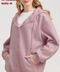 Zip Up Hoodie With Built In Eye Mask And Multi Pockets For Travel Unisex Fleece Sweatshirt in pink, size M, front view