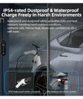 Top Shelf Heavy Duty Portable Ev Charger With Five Meter Cable Type 2 Iec 62196 Connector in rain, showcasing waterproof features.