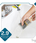 Heavy Duty Plastic Laundry Tub Featuring A Spacious 21 Gallon Basin With Sturdy Adjustable Freestanding Frame And Sleek Two Handle Faucet For Quick Household Cleanups No Sweat in use, rinsing paintbrush.