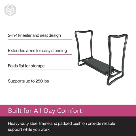 Foldable Garden Kneeler and Seat for Weeding and Harvesting Heavy Duty Steel Frame Foam Padded Kneeling Bench, silver black