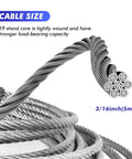 Close-up of Three Sixteenth Inch Wire Rope Zipline Cable 150 Foot Galvanized Steel Aircraft Cable showing 7x19 strands.