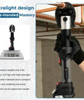 Top Shelf Heavy Duty Electric Hydraulic Pro Press Copper Crimper with ergonomic design, weighing 5 lbs, shown in use holding a pipe.