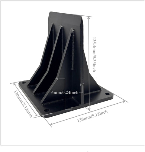 Wing design of Efficient Manual Mid-Size Firewood Splitter, 5.12x5.12 base, 5.33 height, black metal, outdoor ready hand crank tool.