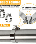 2.5 Inch Exhaust Clamp Universal Stainless Steel Narrow Band For 2.5 Inch OD Pipes Mufflers Catalytic Converters Easy Clamp No Weld No Fuss Connection Durable 304 Stainless Fits Standard Exhaust Systems 2 Pack close-up on pipe with arc-shaped surface