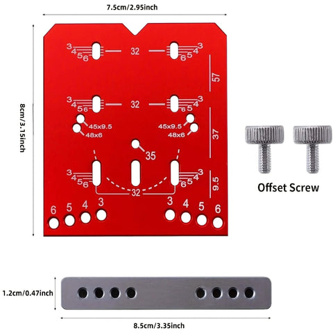 Adjustable Cabinet Hinge Jig For 35mm Drilling 45mm And 48mm Concealed Hinges Drill Guide Tool with measurement details