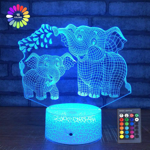 Elephant 3D Night Light For Kids With 16 Color Changing LED Lights Remote Control And Touch Sensor Cute Elephant Lamp