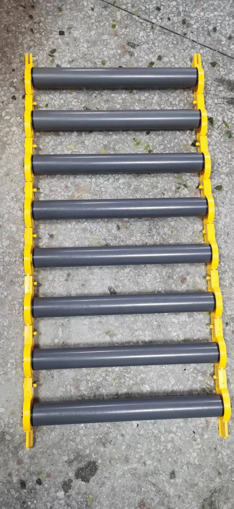 Heavy Duty Portable Conveyor Rollers With Hella Sturdy Build Carrying 330 Lb Loads Flexible Interlocking Shaft Design side view