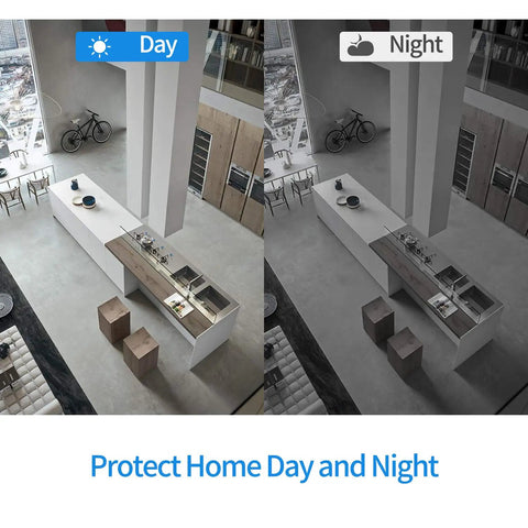 Day and night view of kitchen monitored by Ultra Compact WiFi Spy Camera With Remote Monitoring Night Vision For Home Nanny Cam