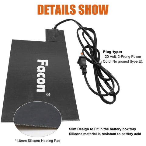 Heavy Duty Silicone Battery Heater Pad With Auto Thermostat Control Keeps Your Ride Kickstarting Fast In Brutal Winter Chill For Smooth Cold Morning Starts At One Twenty Volt Sixty Watt Grey, showing slim design and prong plug.