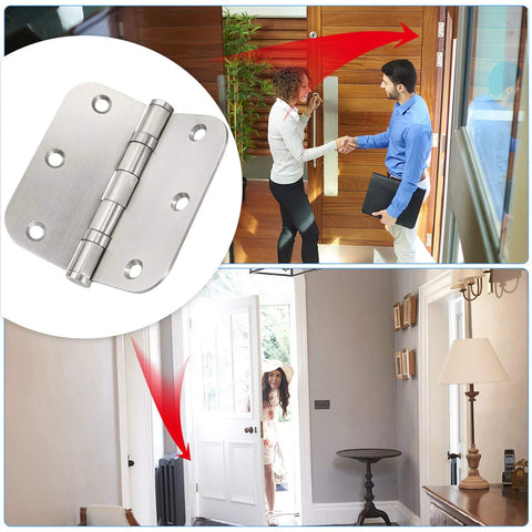 Stainless steel door hinge, 3.5x3.5 in, ball bearing, heavy-duty, 5/8 in radius corners, 3-pack (silver).
