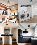 Dope Gold And Black Round LED Flush Mount Light With 2000 Lumen 3000K Warm White Finish in various home settings
