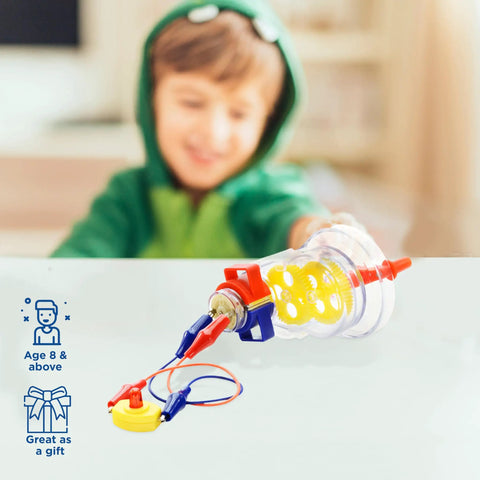 Boy playing with Hands-On Motors And Generators Science Kit For Kids With 25 Guided STEM Experiments, Transparent Motor View