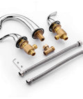 Two Handle Widespread Roman Tub Faucet With Valve Chrome Finish High Flow 12.16 GPM At 60 PSI parts displayed on white background