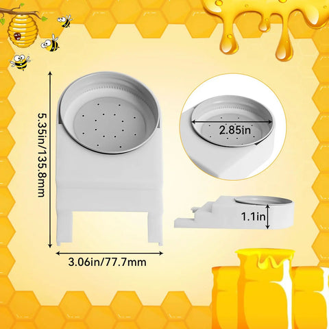 Six Pack Front Bee Feeders For Hives Beehive Entrance Feeder dimensions shown with perforated lids