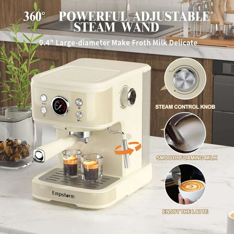 20 Bar Espresso Machine With Milk Frother Steam Wand For Latte And Cappuccino 2 In 1 Espresso Maker on kitchen counter