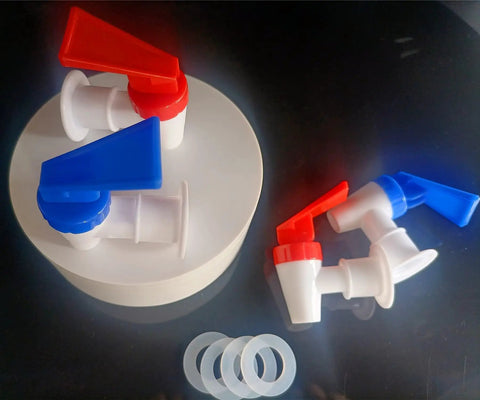 4 Pack Water Cooler Tap Replacement Spigots Blue And Red Color Coded Plastic Taps Food Grade PP BPA Free Three Eighths Inch Female Thread 15mm Includes 4 Washers Fits Most Water Dispensers