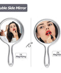 Double Sided Handheld Mirror With 1X And 2X Magnification Clear Handle Round Makeup Mirror For Face Detailing And Mascara Application Great For On The Go