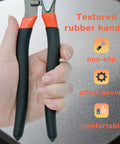 Heavy Duty 10 Inch Cable Cutters Featuring High Leverage Grip For Snipping 4/0 Aluminum And 2/0 Soft Copper Plus 100 Pair Com Cables Rock Solid For Electricians And Shop Guys with textured rubber handle.